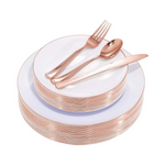 125-Pc White and Rose Plastic Plates & Cutlery