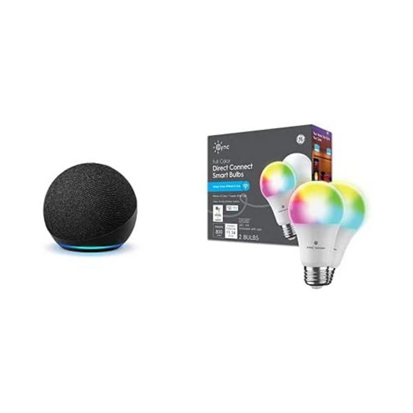 Echo Dot with 2-Pack GE Smart LED Color Bulbs