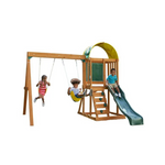 KidKraft Ainsley Wooden Outdoor Swing Set w/ Slide, Chalk Wall