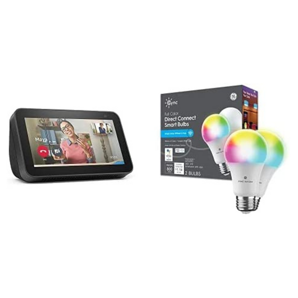 Echo Show 5 (2nd Gen) + 2-Pack GE CYNC Smart LED Color Bulb