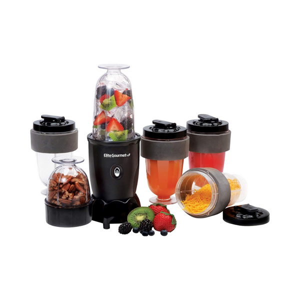 Elite Gourmet 17-Piece Personal Drink Mixer Blender, Includes Chopping and Blending Blade