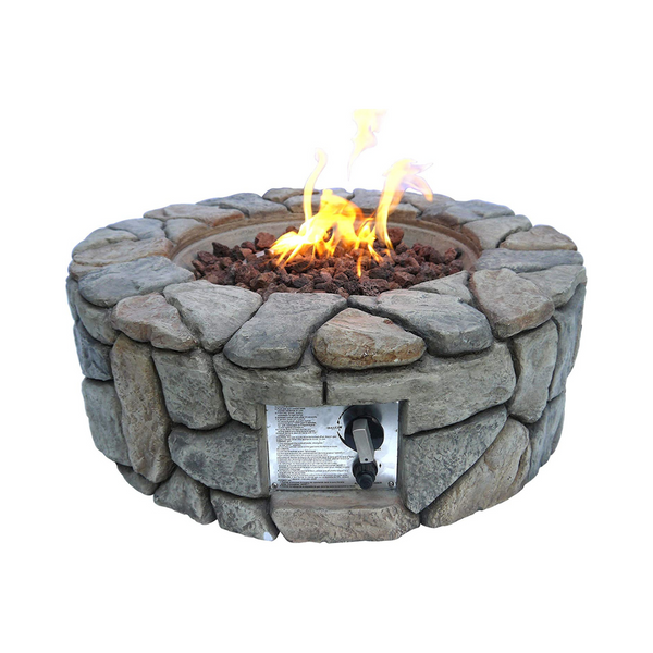 Teamson Home Round Stone Look Propane Gas Fire Pit Fire Table