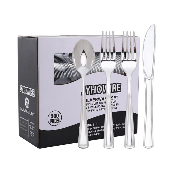 200 Silver Plastic Silverware Set