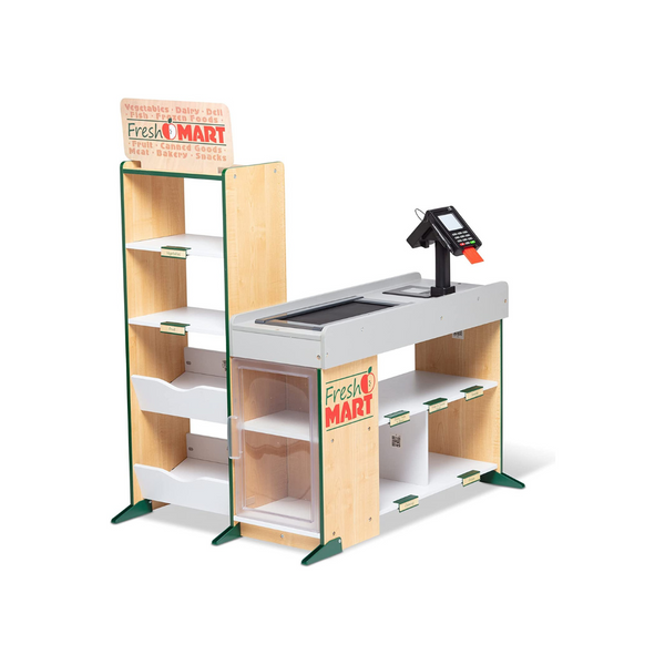 Melissa &amp; Doug Juguete independiente de madera para juego de rol de tienda de comestibles Fresh Mart