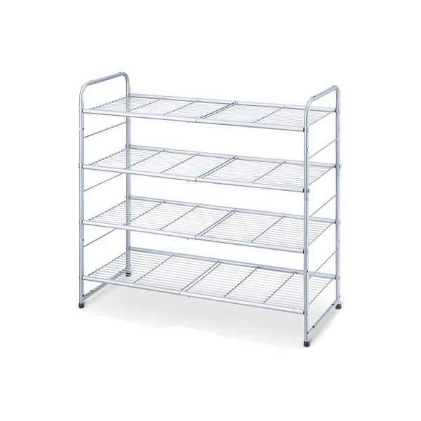 Simple Trending 4-Tier Stackable & Adjustable Multifunctional Organizer Storage Shelf (Silver)