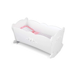 KidKraft Tiffany Bow Scalloped-Edge Wooden Lil Doll Rocking Cradle with Comforter, Pad and Pillow – White