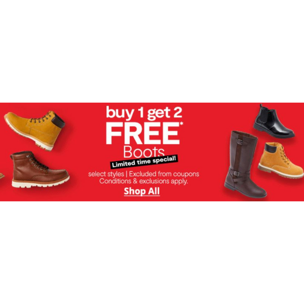 Buy one pair of sales boots get 2 free