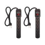 Amazon Basics 6-Outlet, 200 Joule Surge Protector Power Strip, 2 Foot, Black