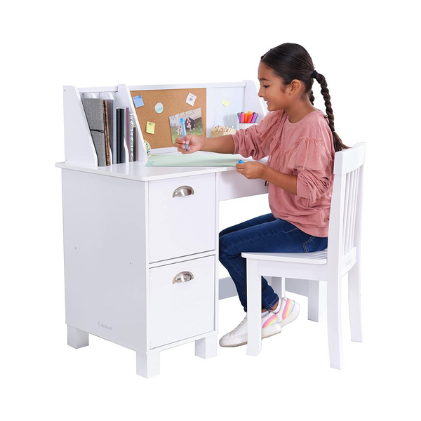 KidKraft Wooden Study Desk for Children with Chair, Bulletin Board and Cabinets