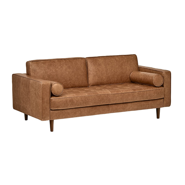 Rivet Aiden Mid-Century Modern Tufted Leather Loveseat Sofa, 74″W, Cognac