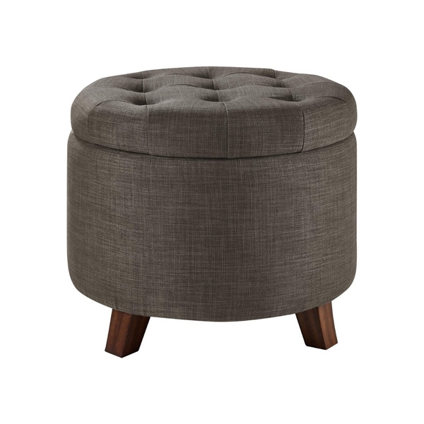 Upholstered Tufted Storage Ottoman Footstool (Dark Gray)