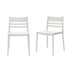 Set of 2 White Armless Slot-Back Premium Plastic Dining Chairs
