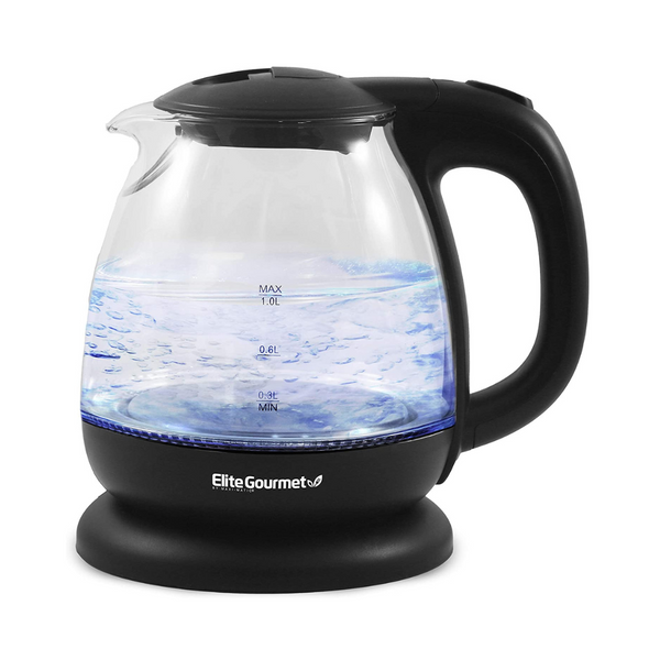 Elite Gourmet EKT1001B Hervidor eléctrico de vidrio sin BPA de 1,0 l