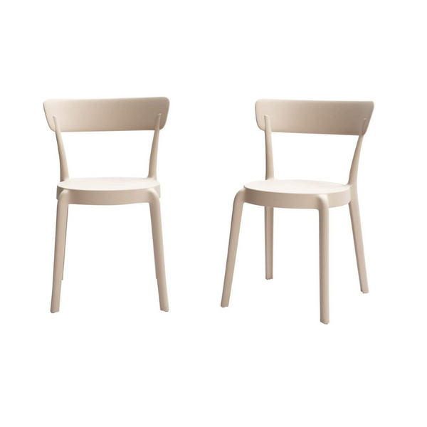 Set Of 2 Beige Armless Premium Plastic Bistro Dining Chairs