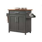 Hodedah Kitchen Island with Spice Rack, Towel Rack & Drawer