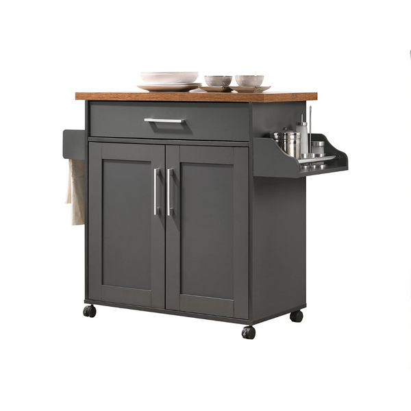 Hodedah Kitchen Island with Spice Rack, Towel Rack & Drawer