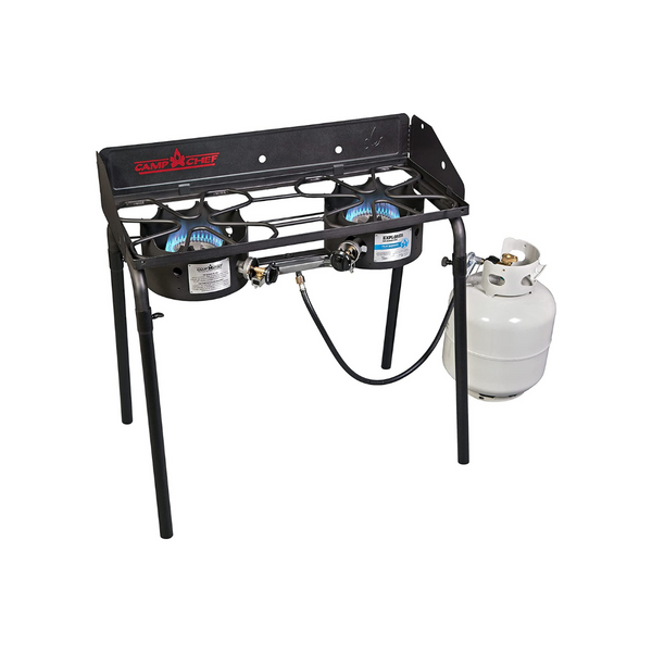 Camp Chef Explorer, Two Burner Stove, Two 30,000 BTU's cast-aluminum , Cooking Dimensions