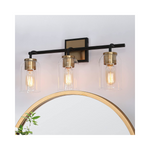 Durent Lighting Lámpara de tocador de baño moderna estilo granja en negro y dorado