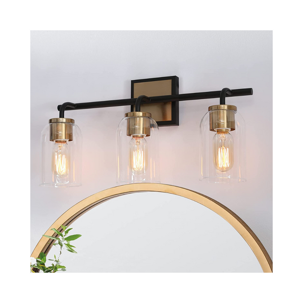 Durent Lighting Lámpara de tocador de baño moderna estilo granja en negro y dorado