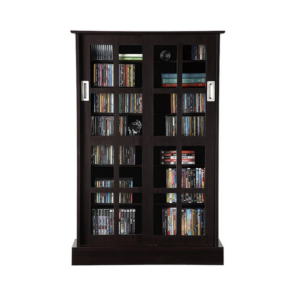 Gabinete de almacenamiento de medios Atlantic Windowpane con puertas corredizas estilo panel de vidrio templado