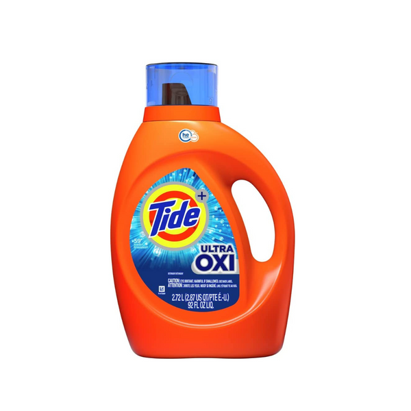 Obtenga 2 botellas de jabón detergente líquido para ropa Tide Ultra Oxi, alta eficiencia (HE), 59 cargas