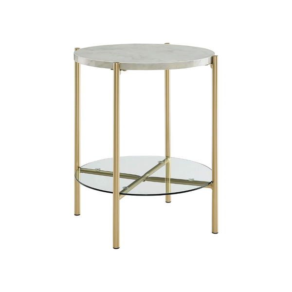 Walker Edison Blaine Mesa decorativa redonda moderna de mármol y vidrio de mediados de siglo