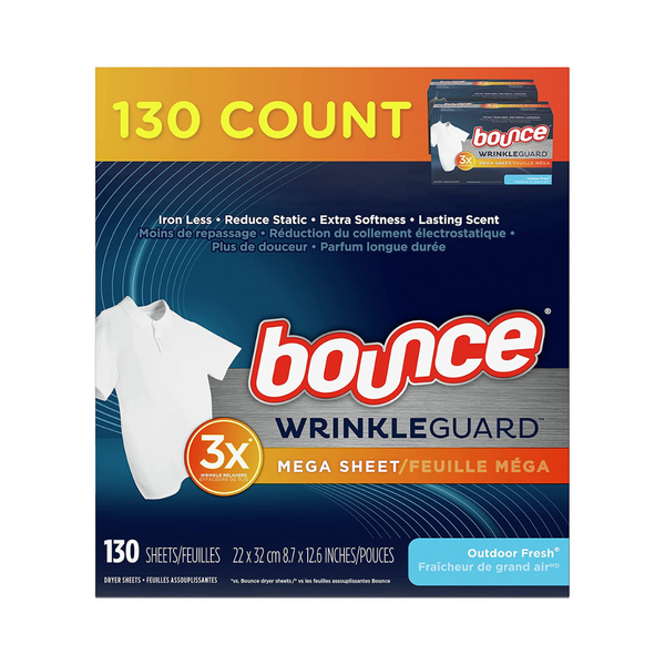 Box Of 130 Bounce WrinkleGuard Or Lint/Pet Hair Guard Mega Dryer Sheets