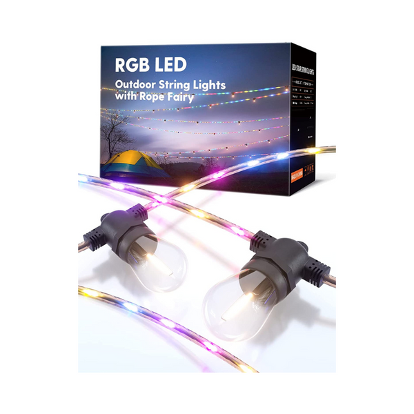 Cadena de luces LED para exteriores de 48 pies con luces de rayas centelleantes RGB