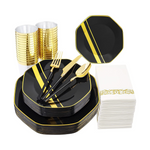 140 Piece Black And Gold Plastic Dinnerware Set With Service