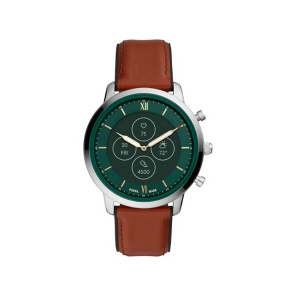 Reloj inteligente híbrido Fossil Neutra HR para hombre con correa de cuero marrón