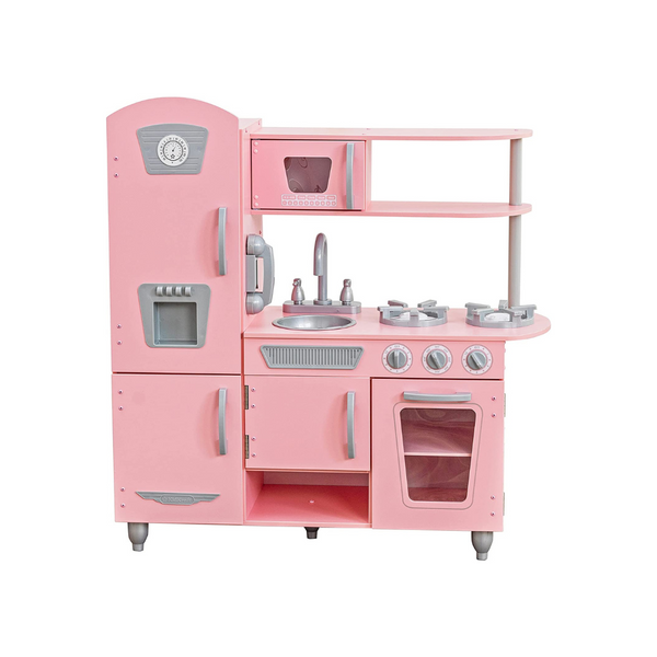 KidKraft Vintage Wooden Play Kitchen with Pretend Ice Maker and Play Phone, Pink, Gift for Ages 3+