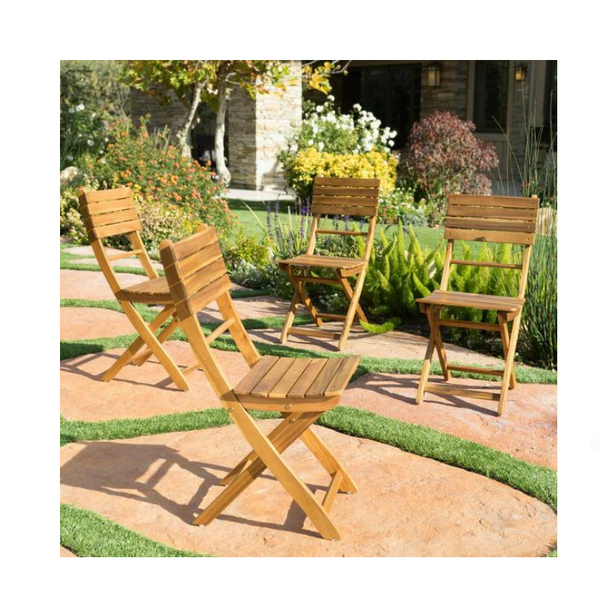 Set of 4 Bristle Outdoor Acacia Wood Foldable Dining Chairs