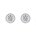 Aretes de oro blanco de 18 k con halo y circonitas cúbicas