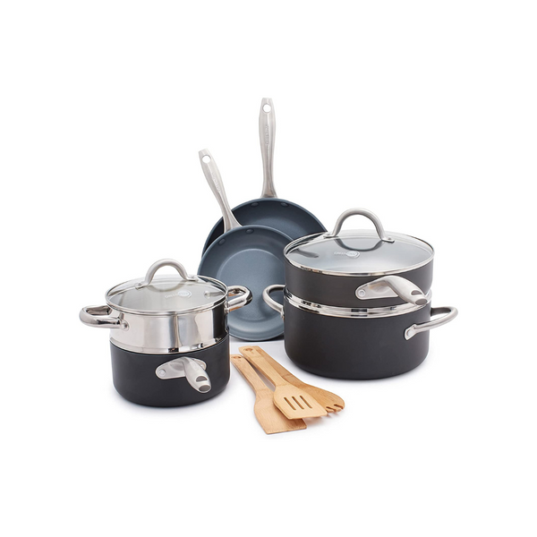 Juego de utensilios de cocina antiadherentes de cerámica saludable anodizado duro GreenPan Lima de 12 piezas