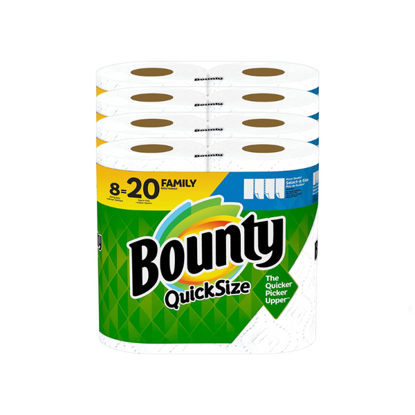 8 rollos familiares = 20 rollos regulares de toallas de papel Bounty Quick Size