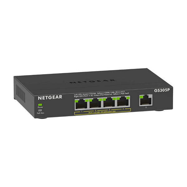 Conmutador PoE no administrado Netgear Gigabit Ethernet de 5 puertos