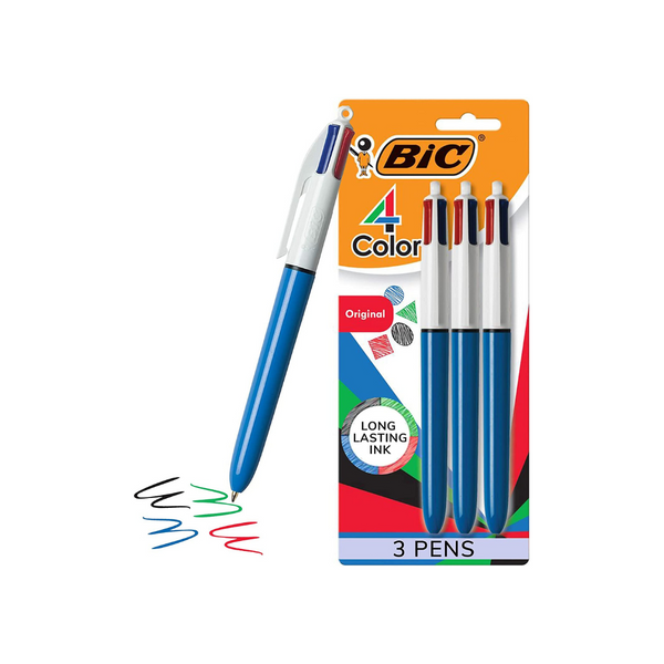 Bolígrafo BIC de 4 colores, 4 colores en 1 juego de bolígrafos multicolores, paquete de 3 unidades