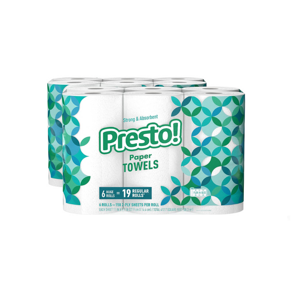 36 toallas de papel Presto Flex-a-Size enormes (114 regulares)