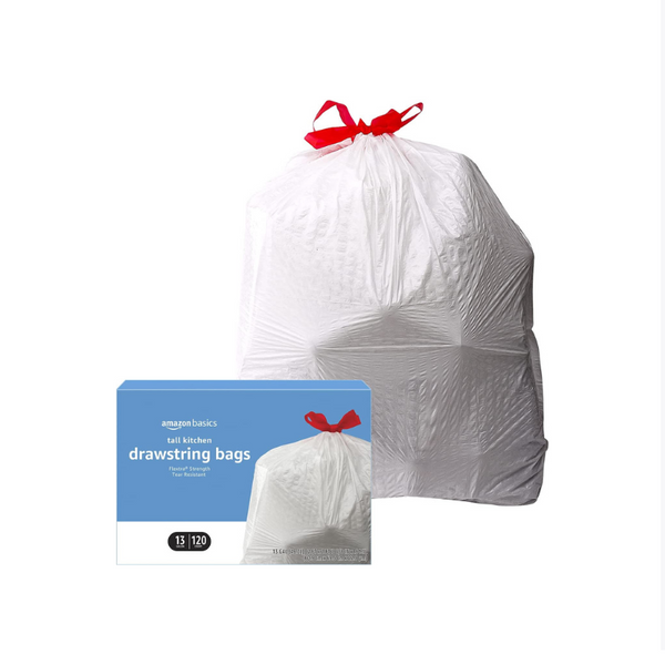 120 bolsas de basura con cordón para cocina Flextra Tall de 13 galones Amazon Basics
