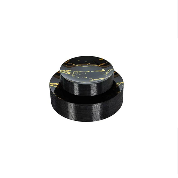 102 Pieces Black with Gold Marbling Disposable Plates