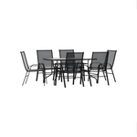 Flash Furniture 6 Flex Comfort Stack Chairs And 55″ Tempered Glass Patio Table