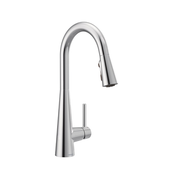 Moen Sleek Chrome One-Handle High Arc Pulldown Kitchen Faucet Featuring Power Boost