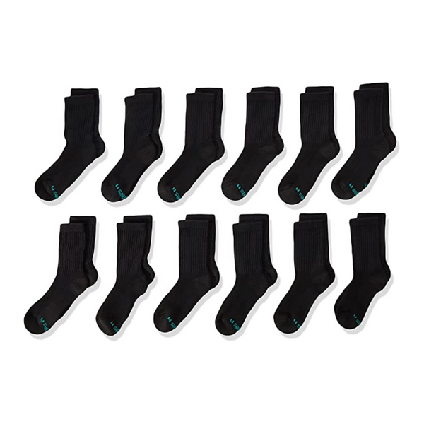 12 Pack Of Hanes Boys’ Extra Durable Crew Black Socks
