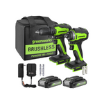 Professional Grade Greenworks 24V Max Cordless Brushless Drill + Impact Combo Kit