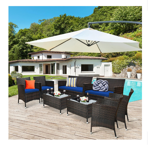 8 Piece Rattan Patio Cushioned Furniture Set (7 Colors)