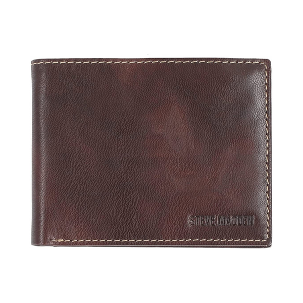 Steve Madden Men's Leather RFID Wallet Extra Capacity Attached Flip Pocket