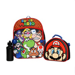 4 Piece Nintendo Super Mario Bros Backpack with Lunch Box Set