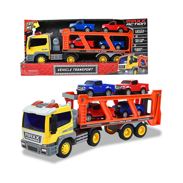 Transporte de vehículos de larga distancia, vehículo de juguete extraíble con 4 camionetas fundidas a presión