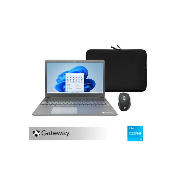 Portátil Gateway ultradelgado Core i3 de 15,6 pulgadas con SSD de 128 GB, estuche de transporte y mouse inalámbrico