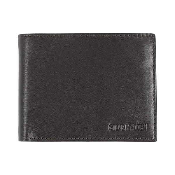 Steve Madden Men's Leather RFID Wallet Extra Capacity Attached Flip Pocket